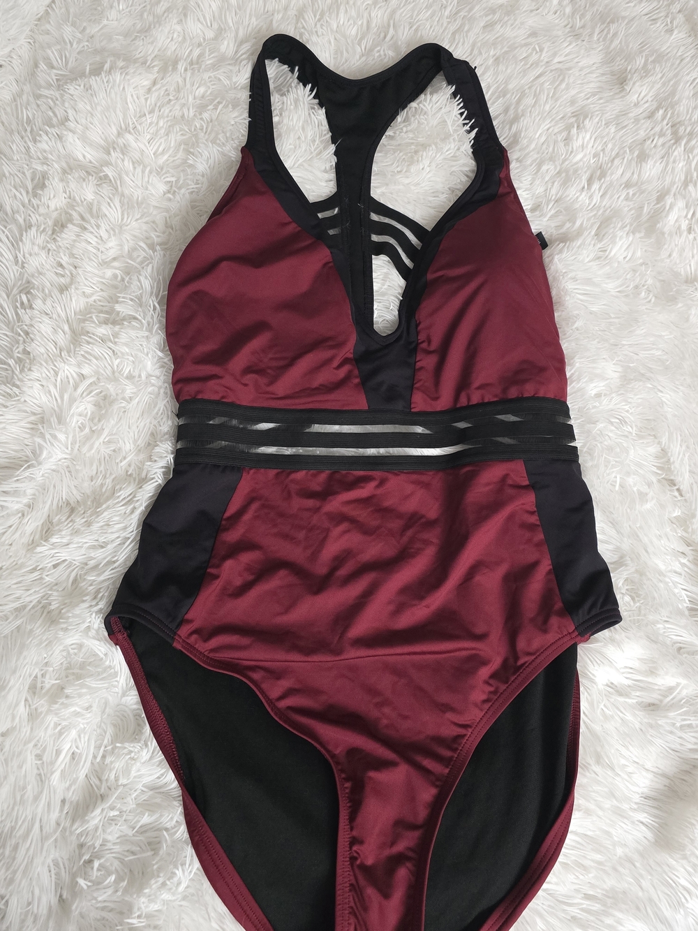 Kenneth Cole New York Maroon and Black One-Piece Swimsuit